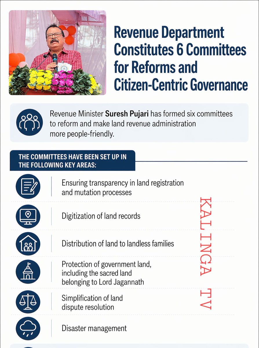 soumyajitt's tweet image. Revenue &amp;amp; Disaster Management Department Sets Up 6 Panels to Reform Land Revenue System

Revenue &amp;amp; DM Minister @sureshkpujari has formed six committees to improve land revenue administration and make it more people-friendly. #Odisha