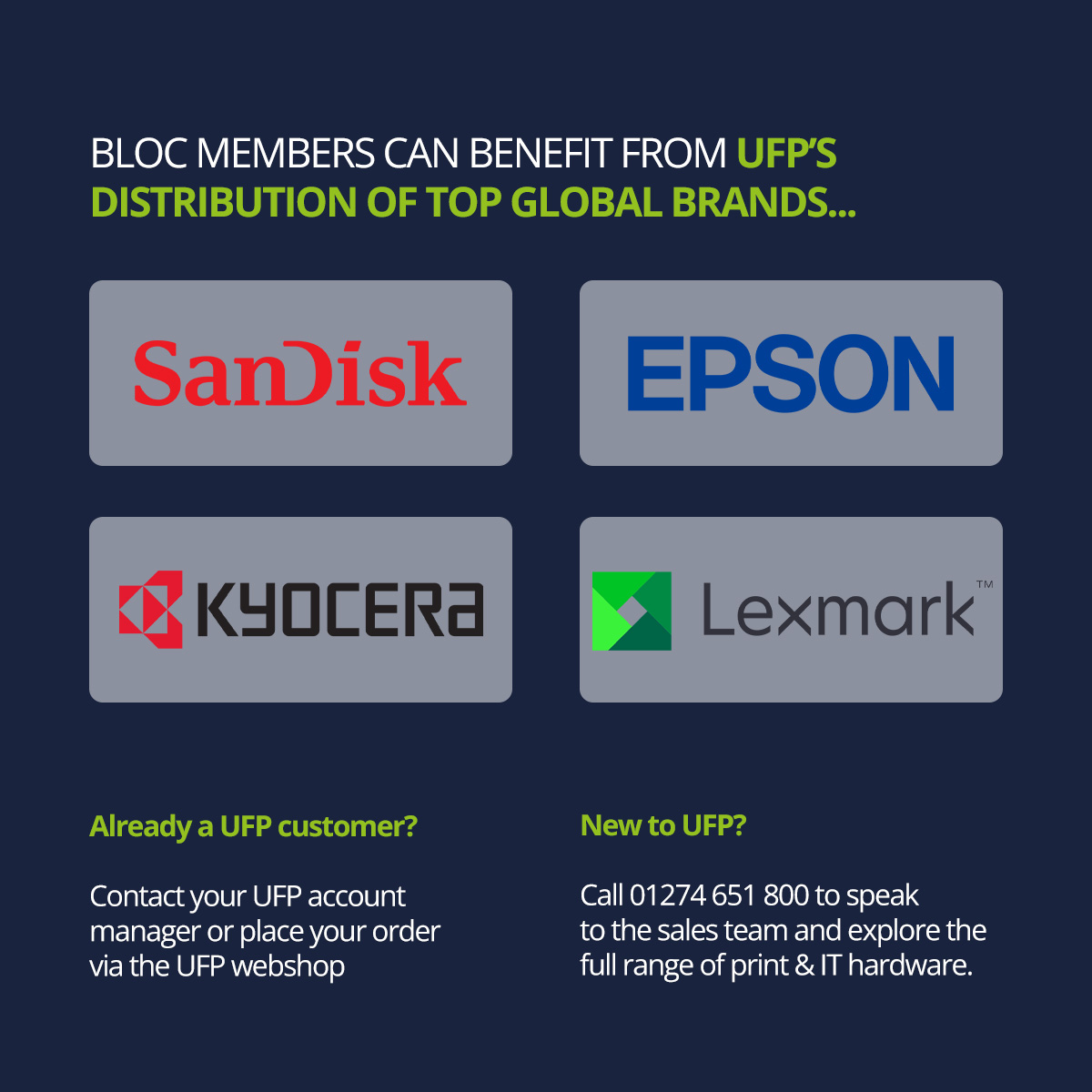 BLOCgrp's tweet photo. We'd like to remind you of our partnership with UFP (UK) Limited, Europe's leading Print &amp; IT distributors, with 44+ years of expertise, €1.3bn+ in annual sales, and 25,000+ customers served monthly.

Contact 01274 651 800 to find out more and explore their range. https://t.co/HkTytT7J1w