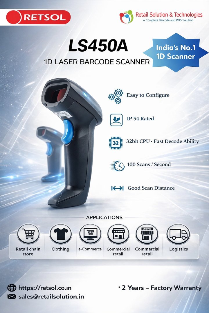 RetailSolnTech's tweet image. Upgrade your billing speed with the RETSOL LS450A!!
India’s No.1 1D Barcode Scanner built for accuracy, speed &amp;amp; reliability.

Explore more at retsol.co.in

#Retsol #BarcodeScanner #LS450A #Wednesday #Scanner #AIDC