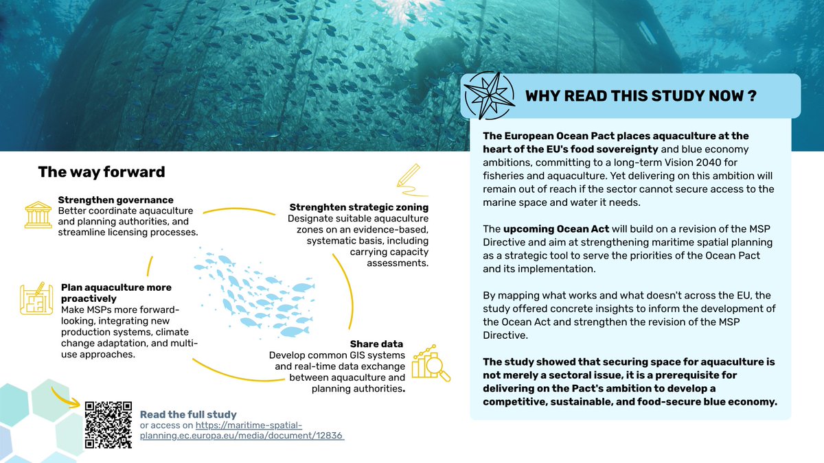 EU_MSP_Platform's tweet image. 🔔📄 Our third #MSP study #summary is now available! “Access to space and water for marine aquaculture”

🔍 Discover key trends, enablers, and barriers shaping access to space and water for marine #aquaculture, and how EU Member States are integrating these practices within the