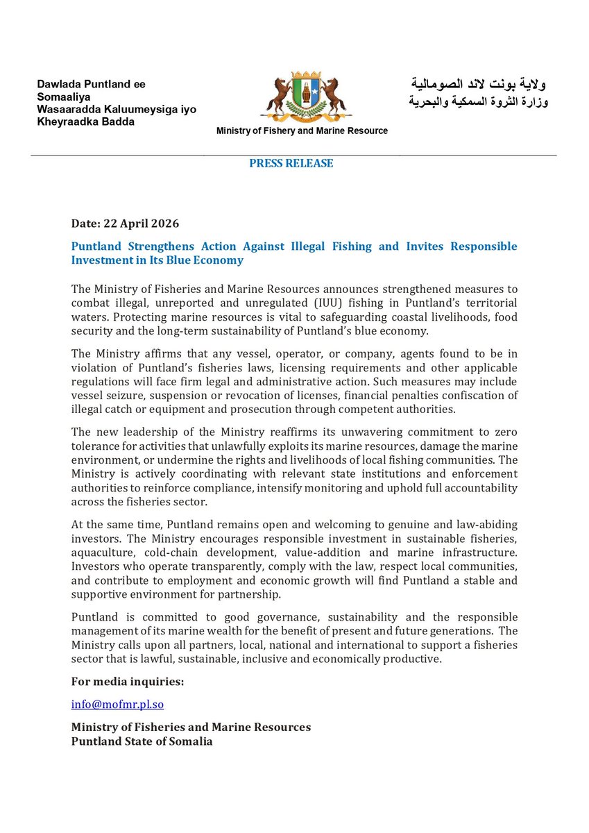 Ministry of Fisheries & Marine Resources Puntland tweet media