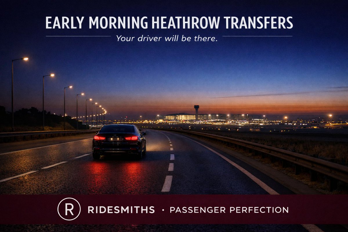 Ridesmiths's tweet photo. 3am alarm. 5am flight. Your driver will be there. ✈️

Early morning Heathrow transfers from Twickenham &amp; West London — named driver confirmed the night before, fixed price, no surprises.

#HeathrowTaxi #EarlyMorningFlight #TwickenhamTaxi #WestLondon https://t.co/YHWtJ8Xm0U