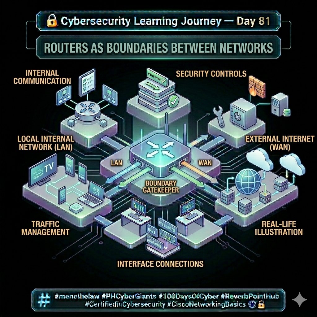 GodknowsMene's tweet photo. DAY 81/100 with @phcybergiants 

ROUTERS AS BOUNDARIES BETWEEN NETWORKS

#menethelaw
#PHCyberGiants
#100DaysOfCyber
#ReverbPointHub
#CertifiedInCybersecurity
#CiscoNetworkingBasics https://t.co/jN7pu27KHE