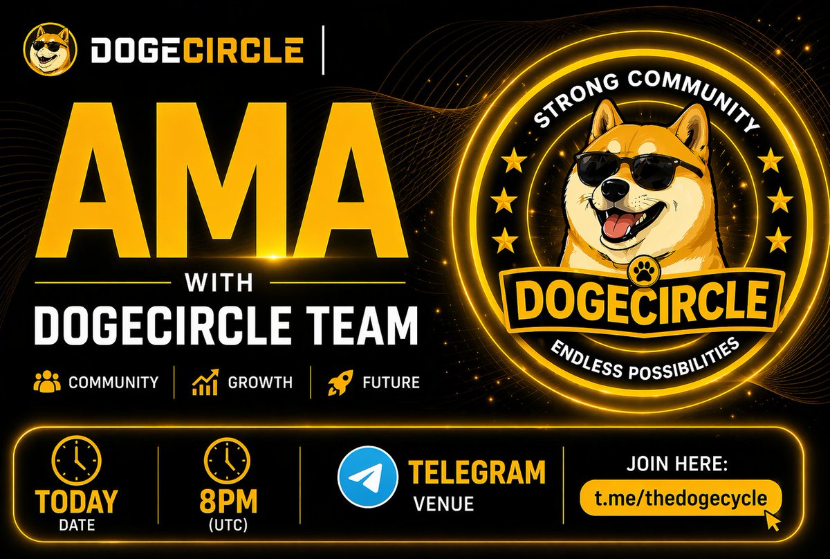 QueenOzoneness's tweet photo. 🚀  ANNOUNCEMENT 🚀

We’re excited to invite you to our AMA session with the Dogecircle Team! 

🗓 Date: Today
⏰ Time: 8PM (UTC)
📍 Venue: Telegram
🔗 Join here: https://t.co/u85hLNftWd⁠�

This is your chance to connect directly, ask questions, and learn more about our vision, https://t.co/pp26HvJBgI