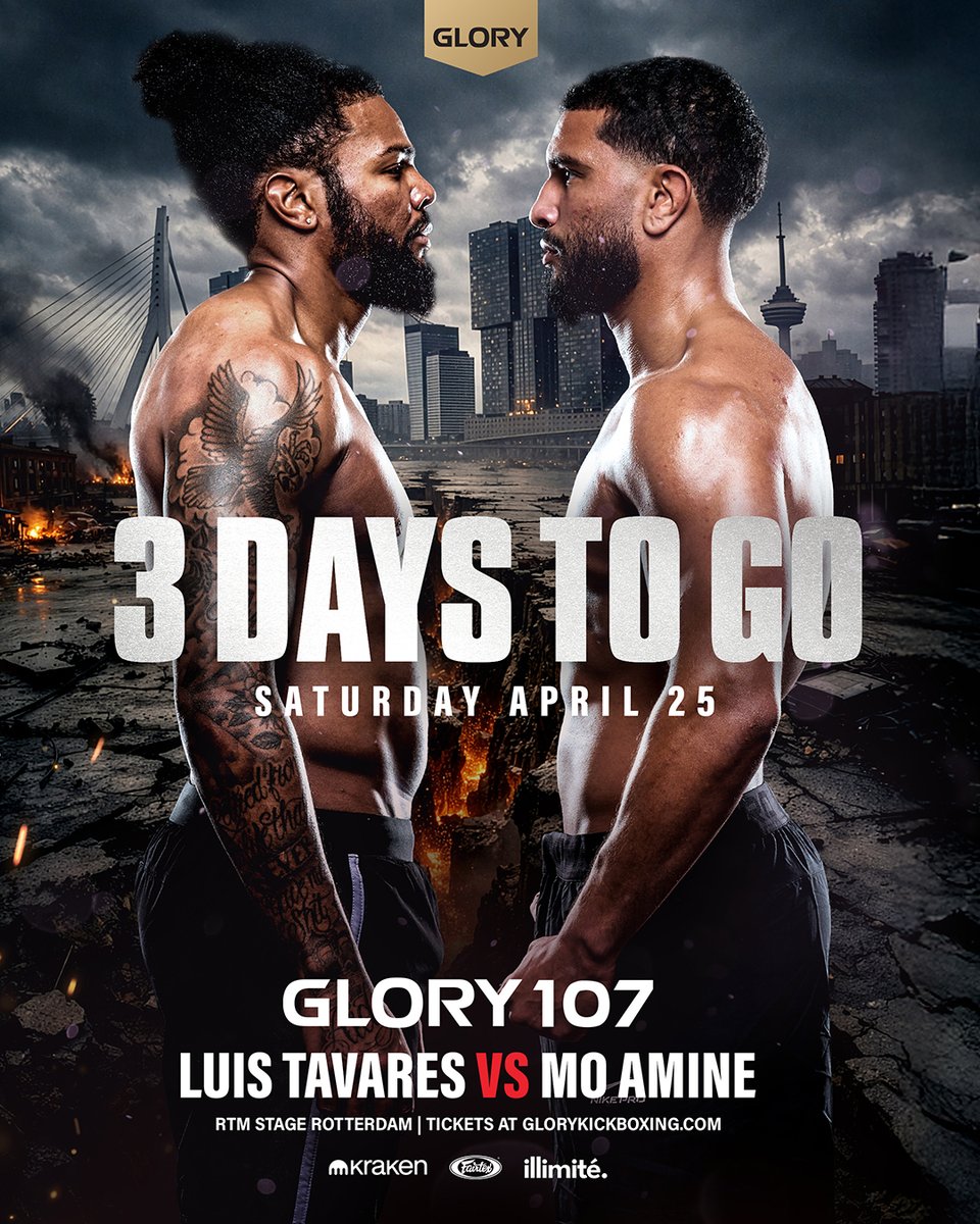 3 DAYS TO GO before #GLORY107 🔥🔥

Get your TICKETS now!

#GLORY107 | APR 25 | GET YOUR TICKETS NOW | RTM Stage, Rotterdam