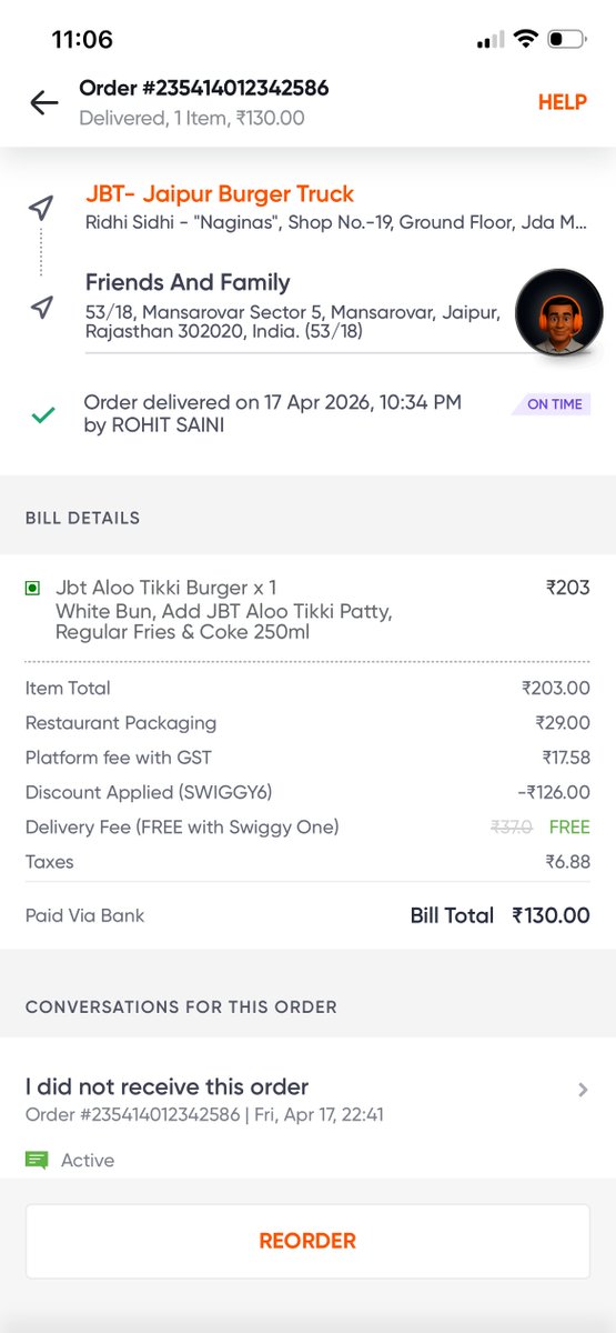 Prabal_friday's tweet photo. @SwiggyCares my order id was : 235414012342586 https://t.co/aOkpSeVijd
