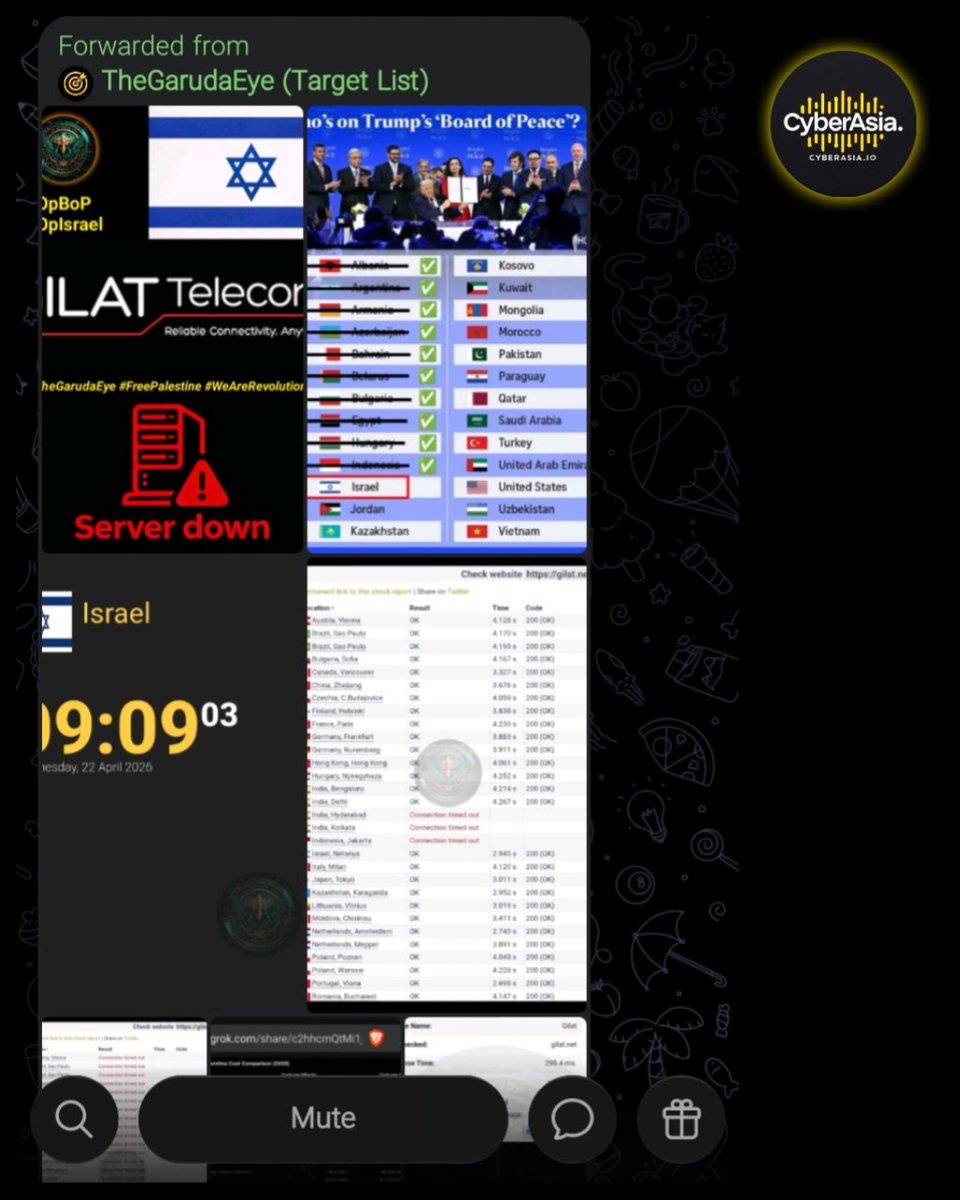 cyberasia_io's tweet image. 🚨 Israel Alert 🇮🇱

Hacktivist group The Garuda Eye has claimed responsibility for a global cyber attack targeting Israeli internet service providers and satellite infrastructure, Gilat Telecom gilat.net 

#DDoSAttack #HackerNews #GilatTelecom #Israel