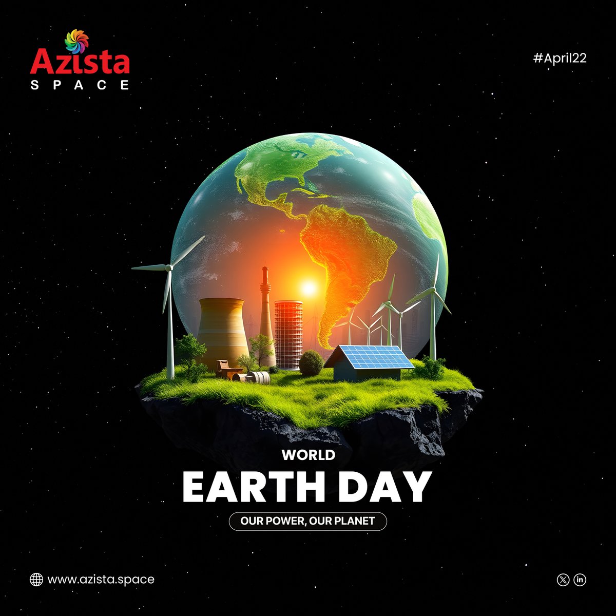 azistaspace's tweet photo. World Earth Day 2026!
“Our Power, Our Planet” is more than a slogan, it is a global call to action to accelerate the transition toward renewable energy and strengthen climate resilience.
#EarthDay2026 #RenewableEnergy #AzistaSpace #WorldEarthDay #WorldEarthDay2026 https://t.co/jjR7wUuaYL