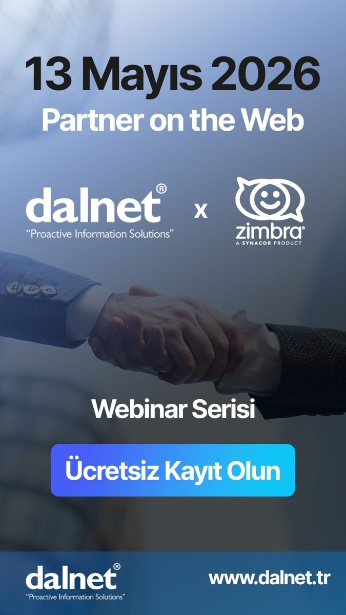 dalnettr's tweet photo. Partner on the Web Serisi başlıyor! 

DALNET olarak Partnerlerimiz ile birlikte Webinar serisine başlıyoruz. Bu serinin ilk konuğu @Zimbra . Zimbra yetkilisinin de bizimle olacağı, harika bir webinar sizleri bekliyor. https://t.co/8uuMelTGK6