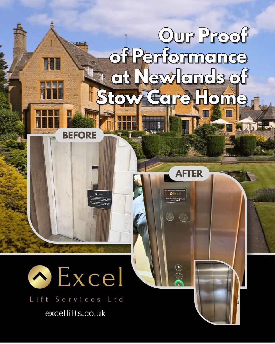 ExcelLifts's tweet image. At Newlands of Stow Care Home, Excel Lift Services delivered a full upgrade, transforming an aging system into a smooth, dependable experience for both staff and residents.
📞 Call today or visit: excellifts.co.uk
#LiftModernisation #CareHomeSafety #BeforeAndAfter