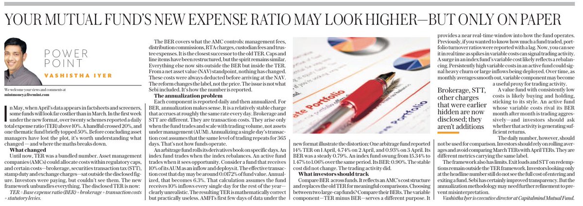 deepakshenoy's tweet photo. Your mutual fund's Total Expense Ratio (TER) can be very misleading because they are required to "annualize" even transaction costs - so don't be alarmed when you see 50% TER!

@uptickr explains in an article in @livemint . https://t.co/mrlz4tfejS