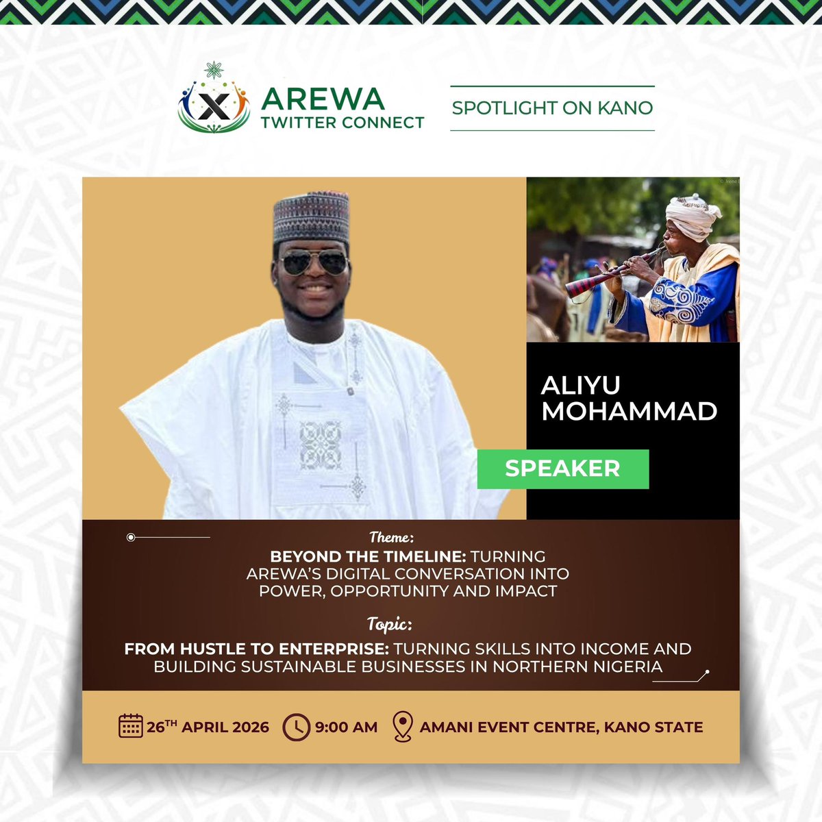ArewaGTC's tweet photo. We’re honored to announce business mogul, public affairs commentator, and MD/CEO Sarkin Mota Autos, Aliyu Mohammad (Sarkin Motochin Kasar Hausa/Hasken Garin Adamawa) @SarkinMota_AMF as a Speaker at #ArewaTwitterConnect.

Topic: “From Hustle to Enterprise: Turning Skills into Income and Building Sustainable Businesses in Northern Nigeria”

With decades of experience in business he will bring a thought-provoking perspective on business building—examining practical models, sharing real-world insights, and challenging young people to think critically about Nigeria’s path forward.

Expect a session filled with clarity, bold ideas, and actionable direction you won’t want to miss.

Signed:
Head of Media Committee & Liaison Officer
For the Organizing Committee
Arewagrandtwitterconnect@gmail.com

Cc: @NalhatNabila @KHALYD16 @_ashmanjr @ie_Mooh @___ayshuuu

#ArewaTwitterConnect #NorthernYouthPower #ExecutionMatters #YouthDevelopment