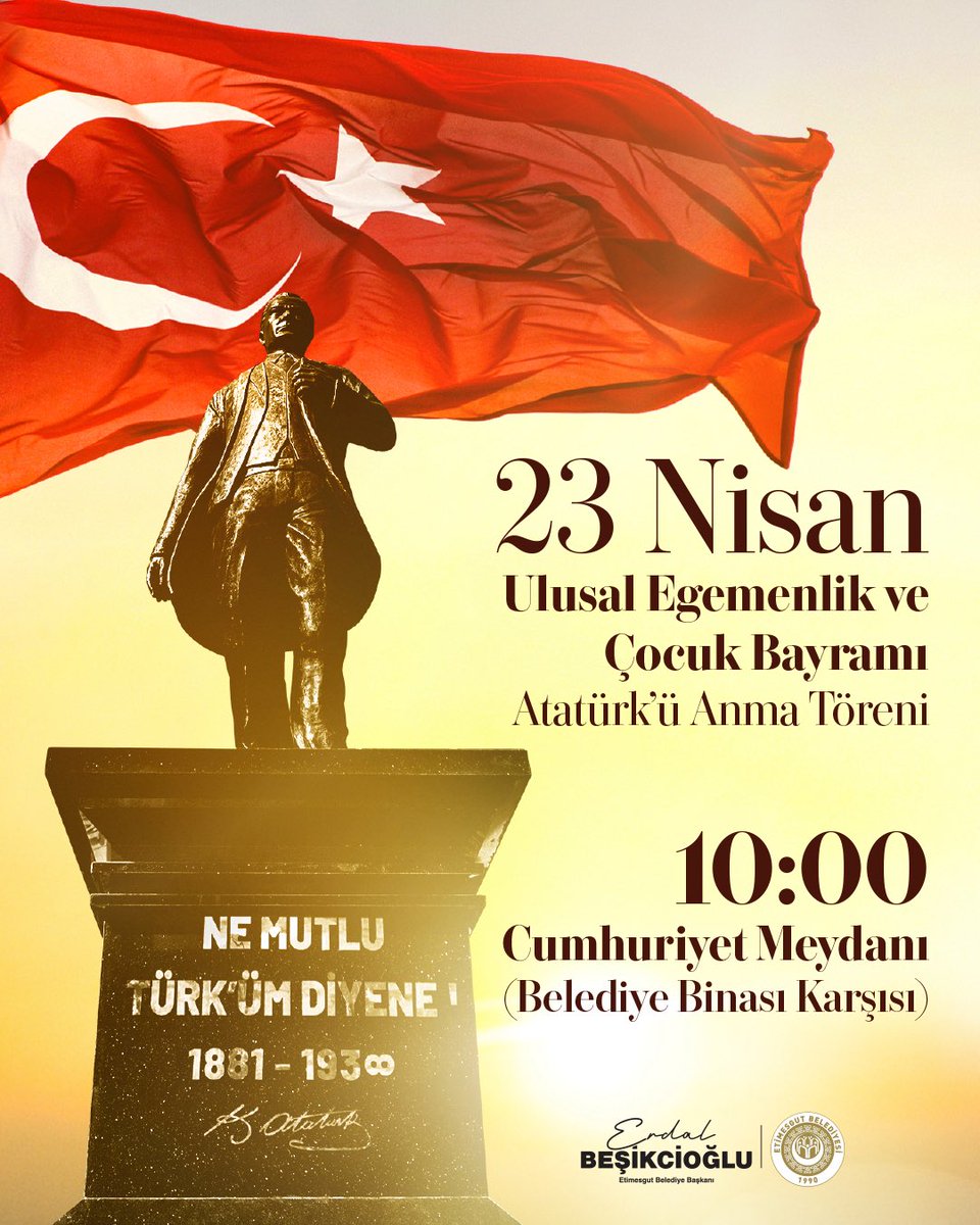Cumhuriyetimizin teminatı çocuklarımızın bayramını, Gazi Mustafa Kemal Atatürk’e duyduğumuz minnet ve saygıyla birlikte anıyoruz.

23 Nisan Ulusal Egemenlik ve Çocuk Bayramı kapsamında düzenleyeceğimiz Atatürk’ü Anma Töreni’ne tüm halkımızı ve çocuklarımızı davet ediyoruz.

📍