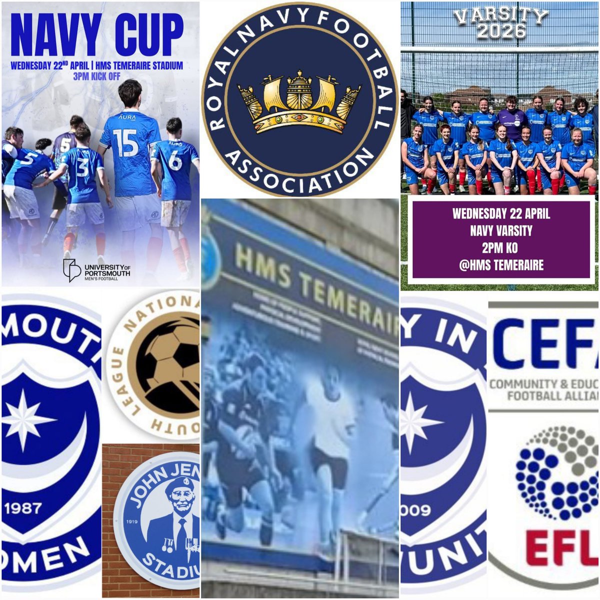 Pompey_Football's tweet image. ⚽️ Weds Matchday ⚽️
      #TheDayGames

Plenty to enjoy 👏

In the #NavyCupVarsity it's the #Devs of @UPWFC and @NavyFootball1 playing at 14.00 .. whilst @PortsmouthUniFC KO at 15.00 .. both matches at @HMSTEMERAIRE 

.. with @PompeyWomen #U21s hosting #Oaklands in #SWP .. and