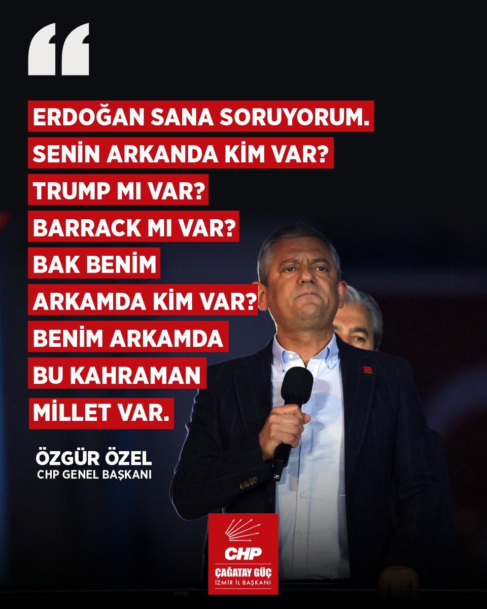 GucCagatay's tweet photo. Erdoğan sana soruyorum. Senin arkanda kim var? Trump mı var? Barrack mı var? Bak benim arkamda kim var? Benim arkamda bu kahraman millet var!

@herkesicinCHP @eczozgurozel https://t.co/XHwjejYNDu