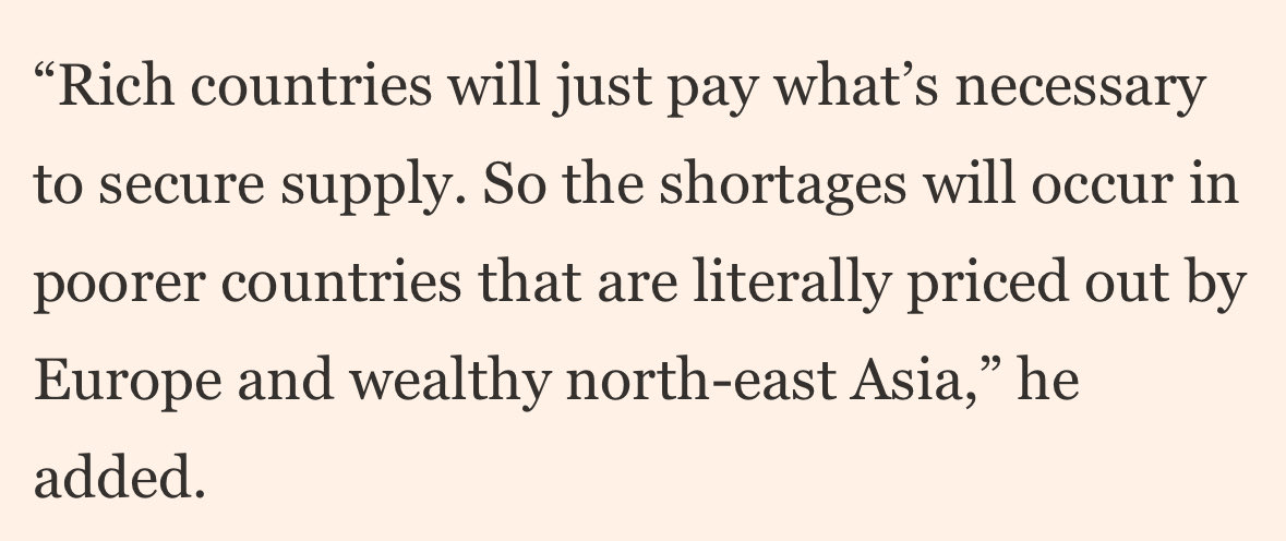 IsabellaMWeber's tweet image. It will be the law of the jungle.

Market analysts are already predicting that rich countries will outbid poor countries for scarce oil and gas supplies. This means energy famine for the Global South.