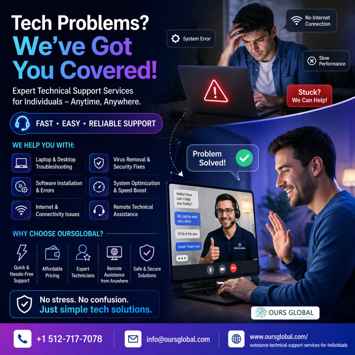 ours_global's tweet image. Tech Problems? Get Expert Help—Anytime, Anywhere 

Not everyone has an IT team—but everyone needs reliable tech support.

📞 +1 512-717-7078
📧 info@oursglobal.com

🌐 oursglobal.com/outsource-tech…

#TechSupport #ITSupport #OursGlobal #RemoteSupport #LaptopSupport #ComputerHelp