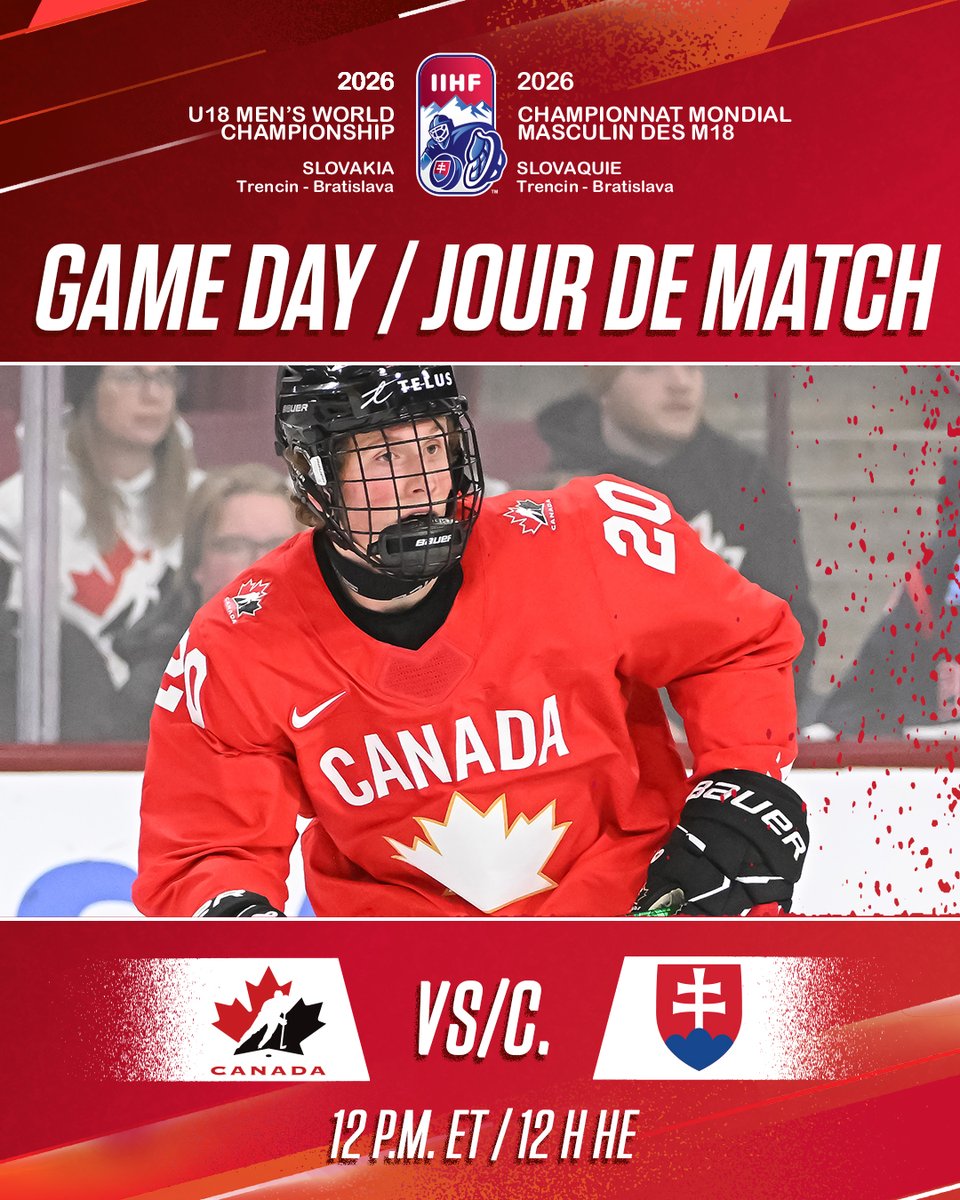 HockeyCanada's tweet image. GAME DAY! Opening up against the hosts. 🇨🇦🇸🇰

JOUR DE MATCH! On amorce le tournoi contre les hôtes. 🇨🇦🇸🇰

⏰ 12 p.m. ET / 12 h HE
📺 @TSN_Sports / @RDSca
📰 hc.hockey/U18MWCPreview0…
📰 hc.hockey/ApercuCMMM1804…
 
#U18MensWorlds | #MondialMasculinM18