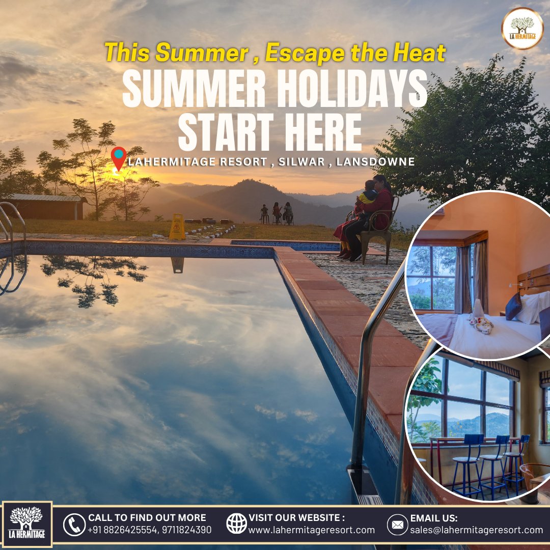 LaHermitage's tweet image. The Lahermitage Resort in Lansdowne offers an enticing summer vacation package, featuring their renowned biggest swimming pool in the area. 🏊🏻‍♀️

📞 Contact: [9711824390 | 8826715554]
🌐 Website: [lahermitageresort.com]

#SummerVacation #TravelGoals #FamilyVacation #CoupleGetaway