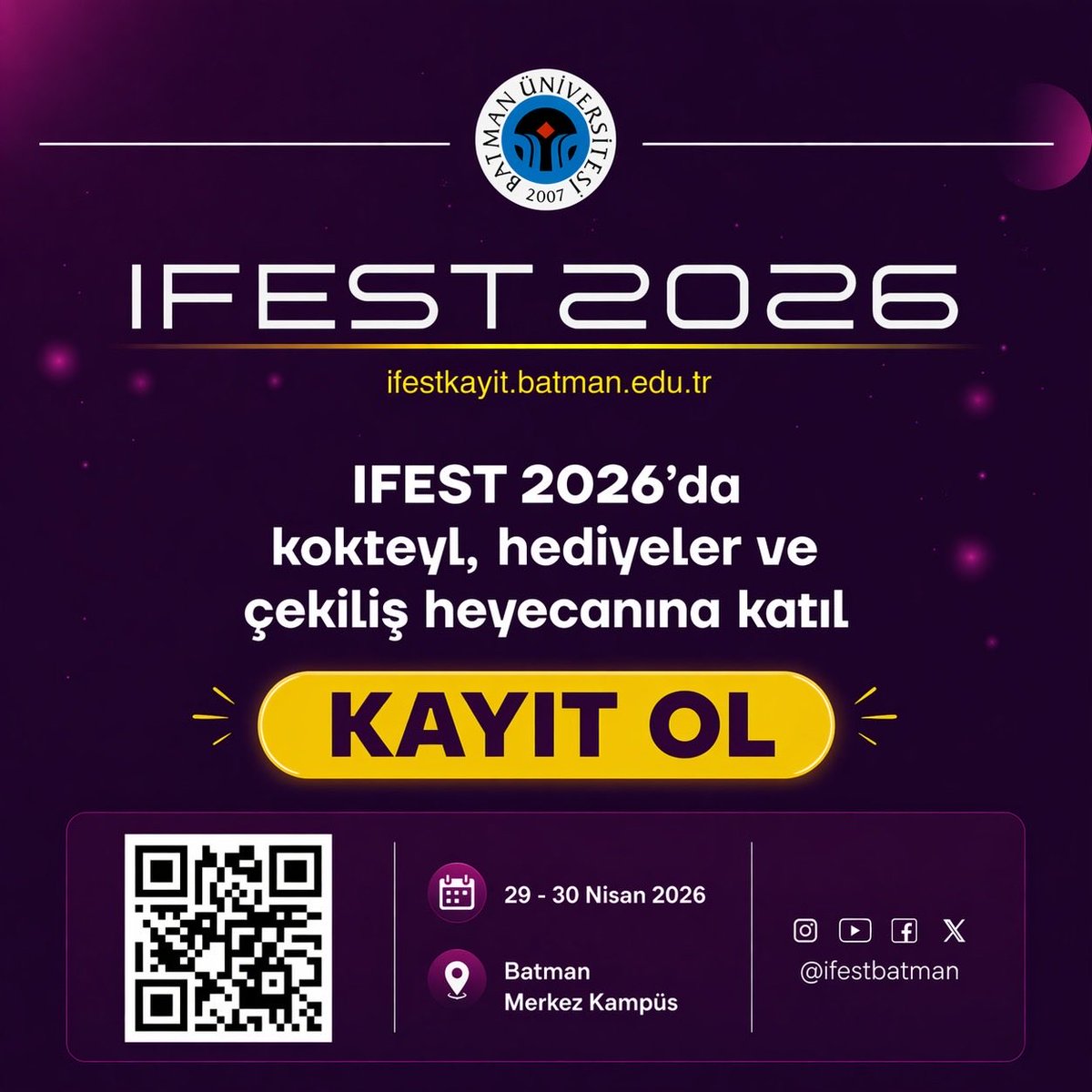 ifestbatman's tweet image. 📒 Kayıt Ol! Çekilişlere Katıl!
📍 Batman Üniversitesi Merkez Kampüs 🤖 🚀 
📅 29-30 Nisan 2026

 #batman #ifestbatman #ifest2026