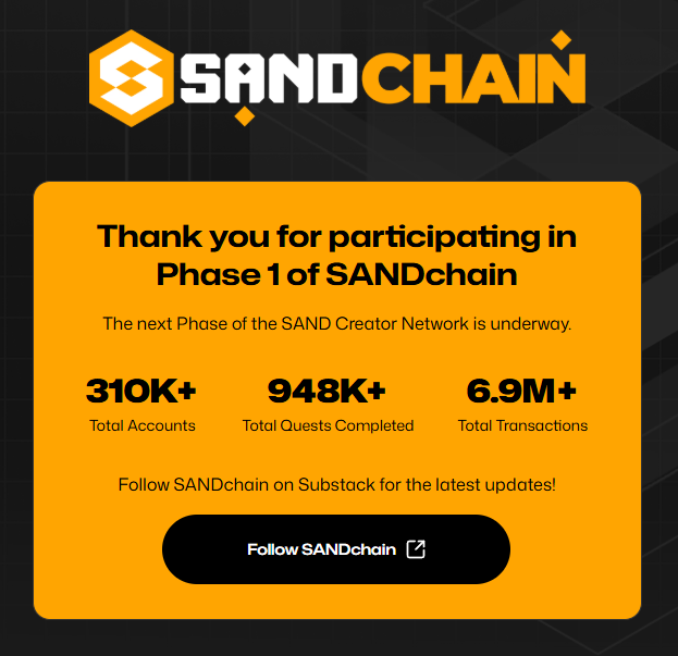 The first phase of <a href="/0xSANDchain/">SANDchain</a>  tetsnet is complete, we are waiting for news