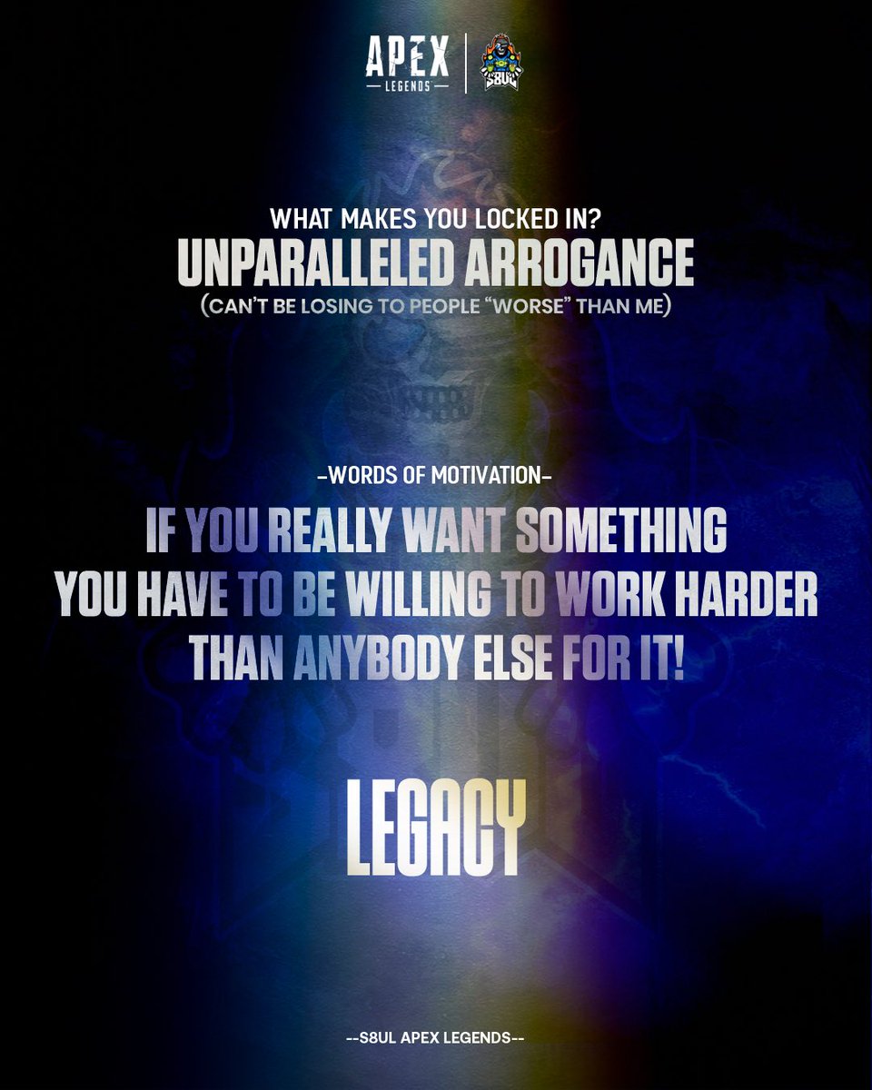 S8ulesports's tweet image. Know Your Player : @Legacy__au ft. S8UL Apex Legends🔥

Beyond the game - this is the mindset, the grind, and everything that fuels Legacy! 😈

#ApexLegends #S8ULFTW