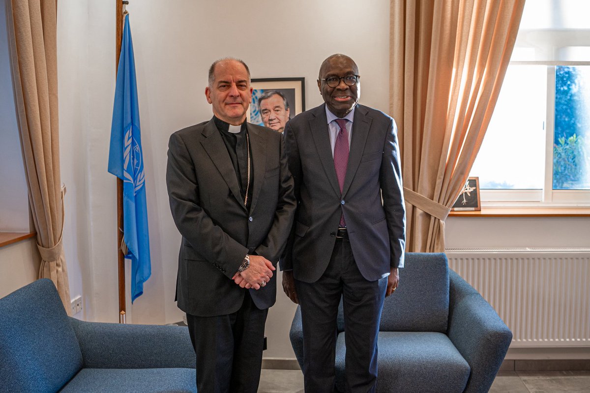 UN_CYPRUS's tweet image. Top @UN official in #Cyprus, Khassim Diagne, welcomed the Apostolic Nuncio to Jordan and Cyprus, Giovanni Pietro Dal Taso, to the 🇺🇳 Protected Area for a briefing on #UNFICYP’s work on the island. #A4P  

📸 UNFICYP/Peter Šulgan