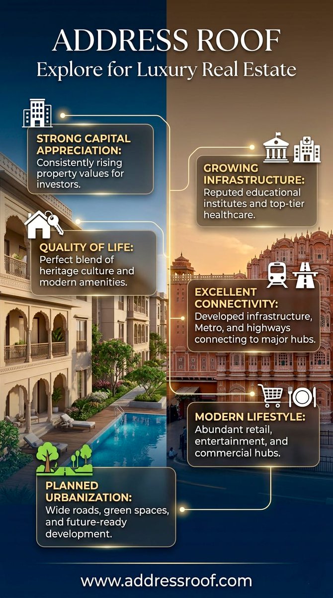 AddressRoof's tweet photo. ✨ #WhyJaipur? Because the future is growing here! 🏙️📈

Jaipur is becoming India’s next real estate hotspot with strong capital appreciation, excellent connectivity, rapid infrastructure growth, and a modern lifestyle.
🌐https://t.co/vVLGay3jWW

#JaipurRealEstate #InvestInJaipur https://t.co/T4AQ9Gqi0l