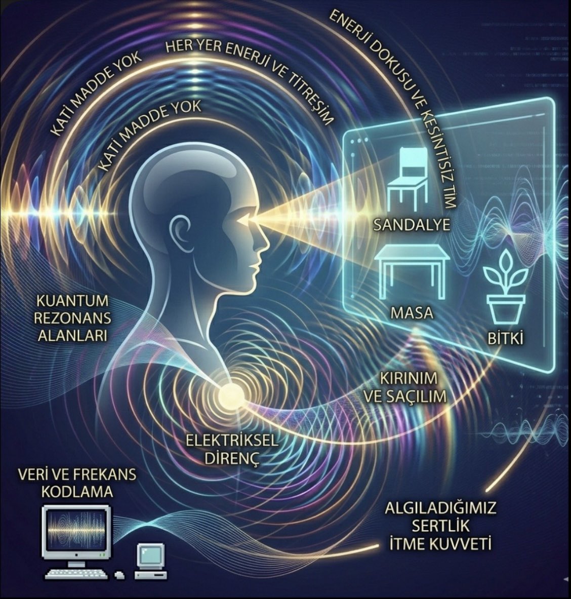 #Bilim #KuantumFizik #Kuantum

Arayüzün Ötesi: Matrix’i Neden "Gerçek" Sanıyoruz?

Matrix’i algılayamamamızın sebebi, beynimizin dış dünyayı olduğu gibi değil, sadece hayatta kalmamıza yetecek kadarını bir "*arayüz" olarak yorumlamasıdır. Bilimsel olarak sinir sistemimiz; aslında