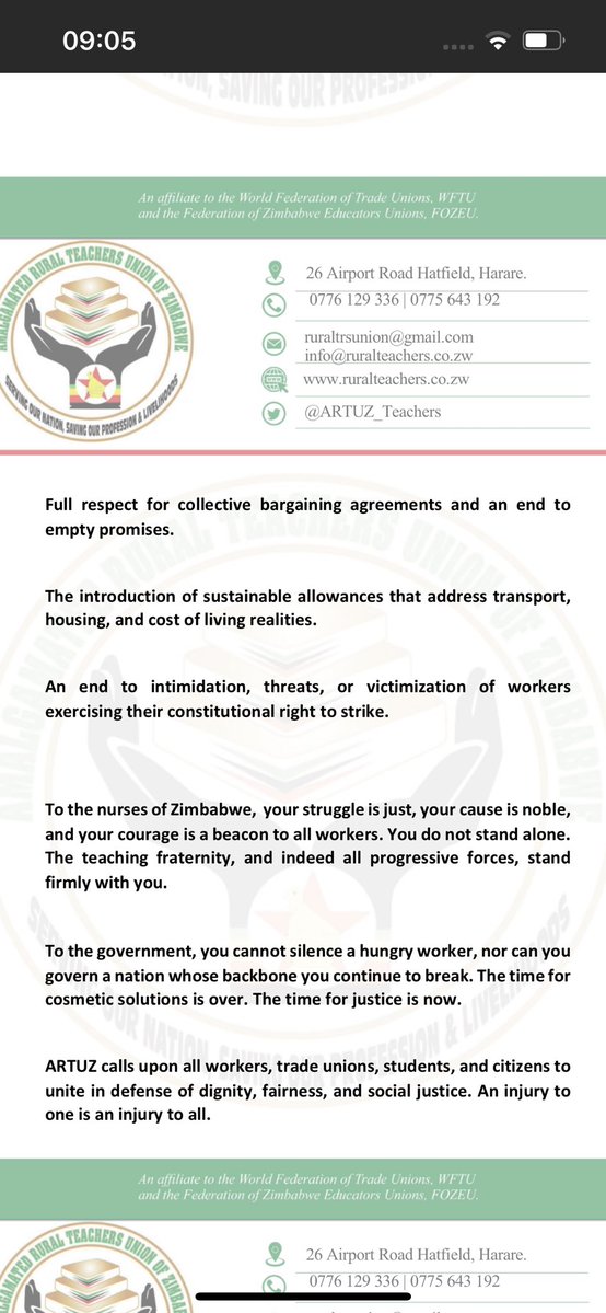 Amalgamated Rural Teachers Union of Zimbabwe,ARTUZ tweet media