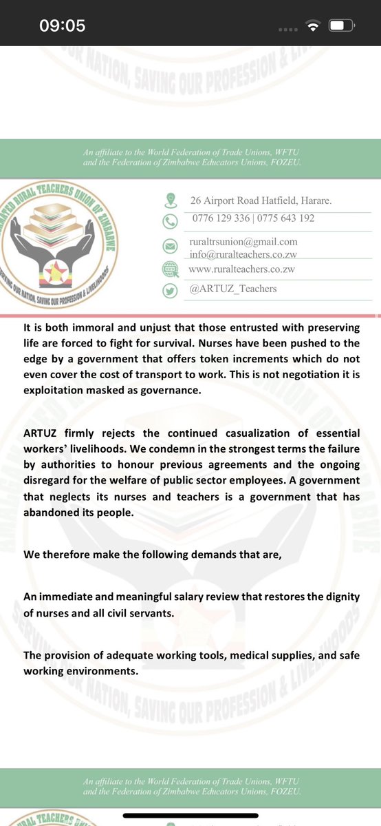 Amalgamated Rural Teachers Union of Zimbabwe,ARTUZ tweet media