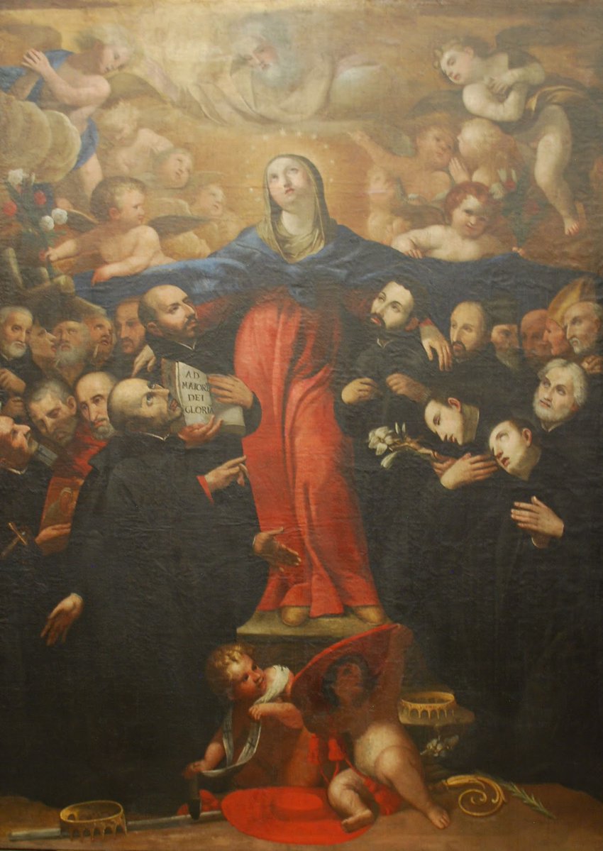 Hoy celebramos a Santa María Virgen, Madre de la Compañía de Jesús. 🌹

En la Parroquia de San Miguel custodiamos este lienzo barroco del s. XVII: "La Virgen amparando a los Santos Jesuitas". Un tesoro restaurado que simboliza protección y fe. 🛡️✨
Info → goo.su/kyqUT