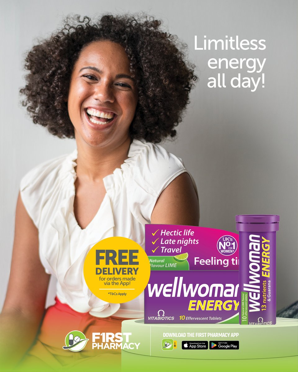FirstPharmacy_'s tweet image. Low energy? Not today 😅

Wellwoman Energy: 13 nutrients to support energy + focus daily.

Try it now:
📲 Order via First Pharmacy app

#WellwomanEnergy #WomensHealth #EnergyBoost
