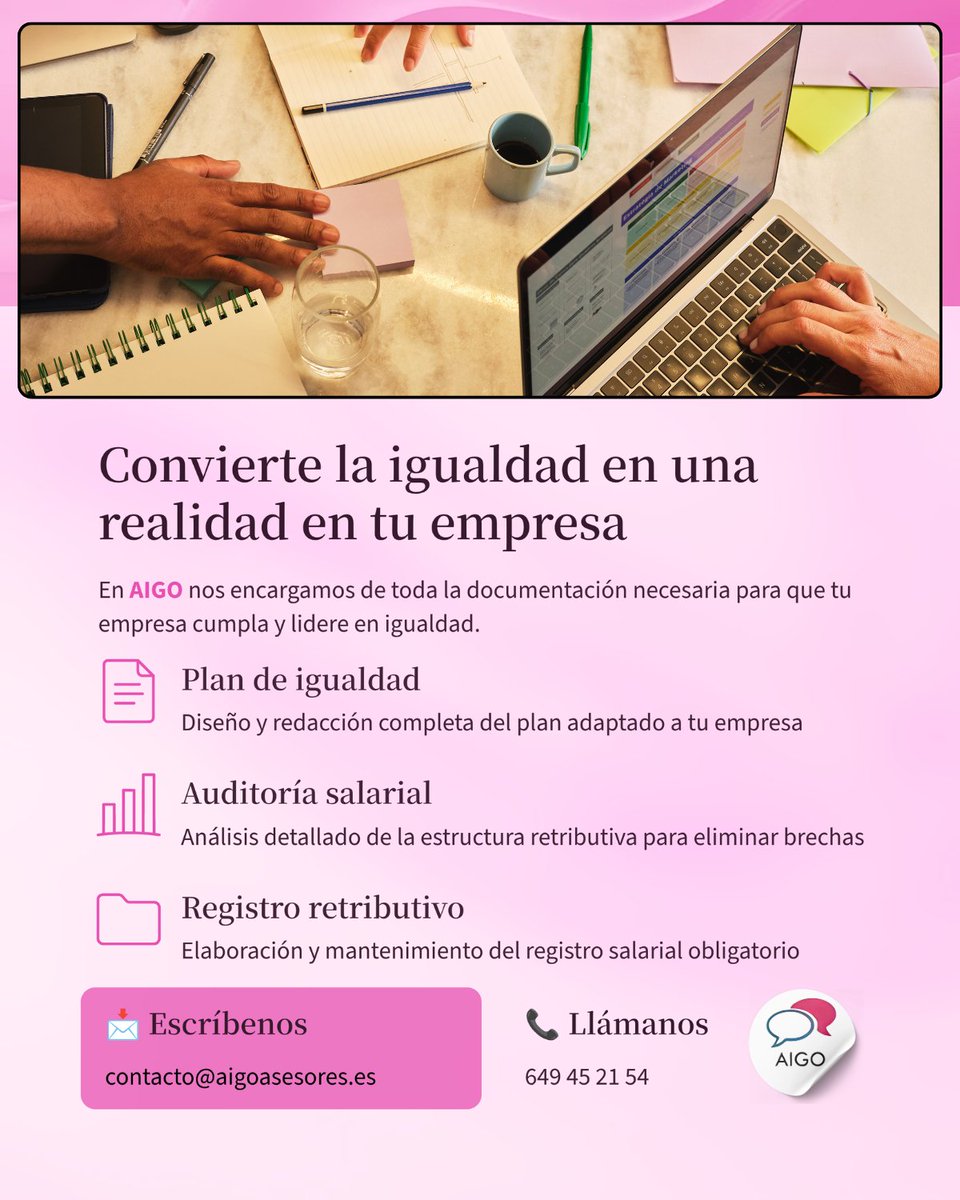 Aigo2019's tweet photo. La transparencia salarial no es solo una obligación legal.
Es un gesto empresarial que demuestra compromiso real con la igualdad 🤝

En #AIGO te ayudamos a hacerlo realidad.

¿Hablamos?
📩 contacto@aigoasesores.es
📞 649 45 21 54 https://t.co/KC8GwnllXG