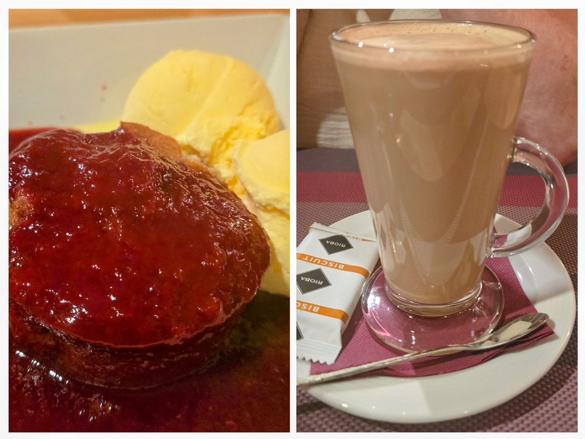 bigphil321's tweet image. Food again last night, absolutely outstanding 👌
I had prawn starters, Wendy crab fishcakes, for mains, Wendy had salmon roulade, I had the best duck I’ve ever had, cooked medium rare to perfection👌
Raspberry cake to share, latte for Wendy, &amp;amp; caramel vodka shots👌👏👊 #perfect