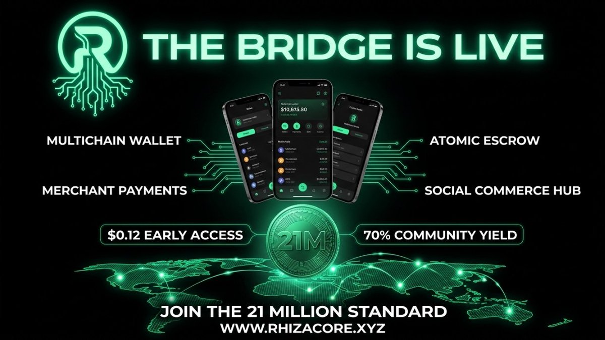 RhizaCore's tweet photo. Phase 2 of the RhizaCore Ecosystem is active! Stop juggling apps and take true ownership of your assets.

🟢 One Wallet:Bridge ETH, SOL, BNB &amp; TON natively.

🟢 The 21M Standard: Only 21,000,000 $RZC will ever exist. https://t.co/iWel9A3s2s