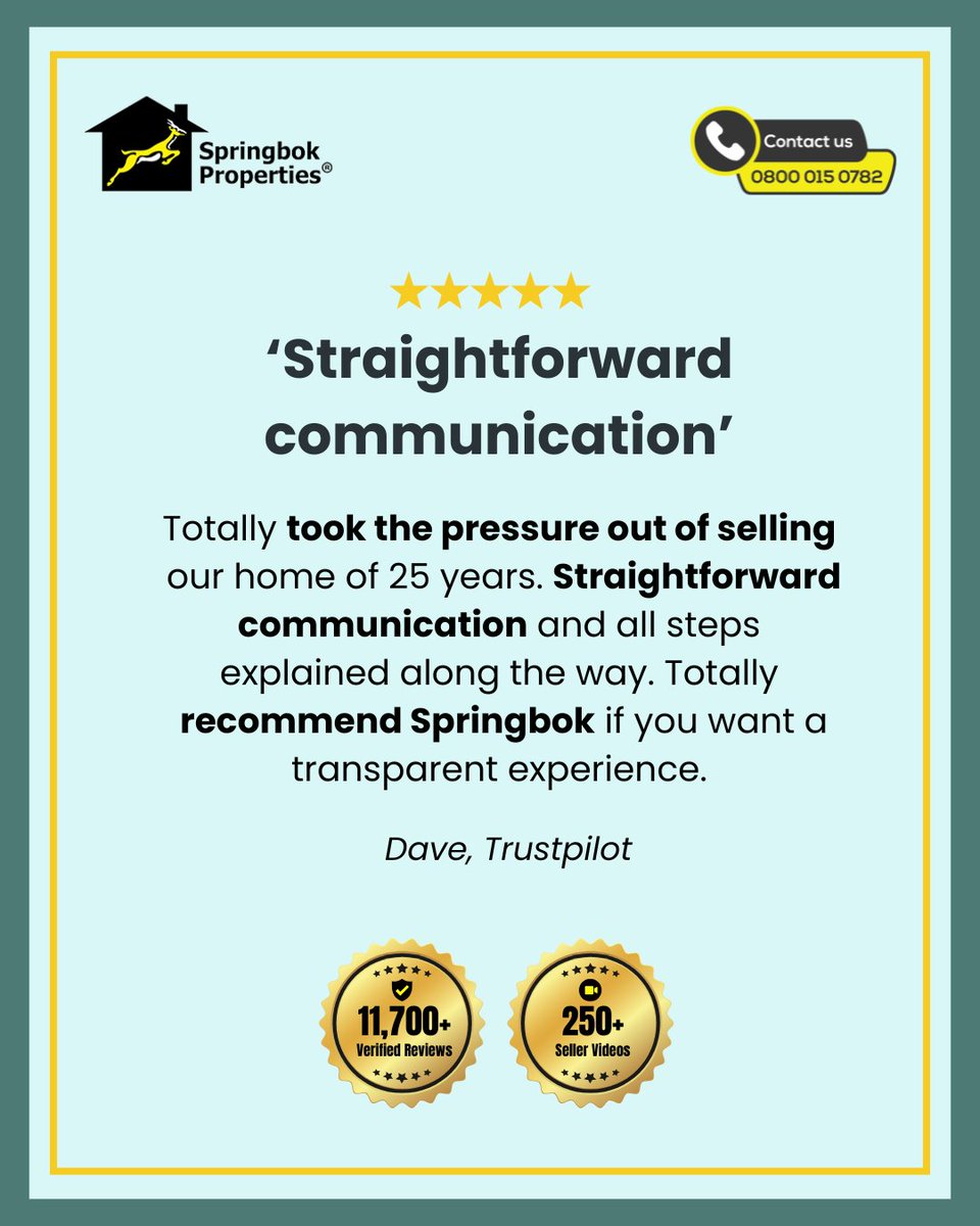 springbokprop's tweet image. ✔ Took the pressure off
✔ Straightforward communication
✔ Transparent experience

If that's what you want from your property sale, visit our website to get your cash offer. 

#StraightforwardCommunication #Trustpilot #Recommended #HouseSelling