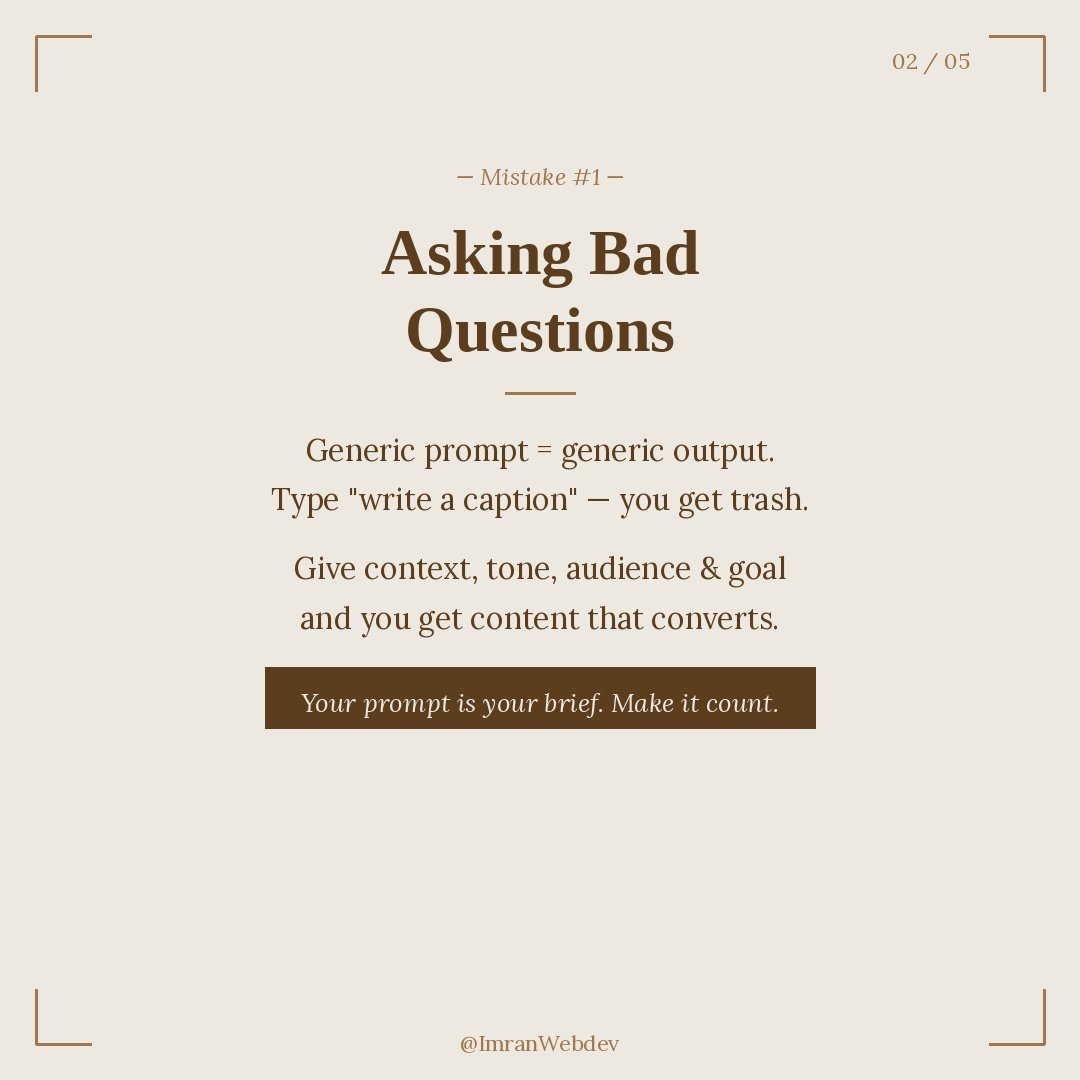 MdImran5722's tweet image. Most people are using AI completely wrong.
✅ The fix? Learn to DIRECT it.
Give better briefs. Edit the output.
Build systems — not shortcuts.

#AIMarketing #DigitalMarketingTips #ContentCreatorLife #BusinessGrowth #AITools