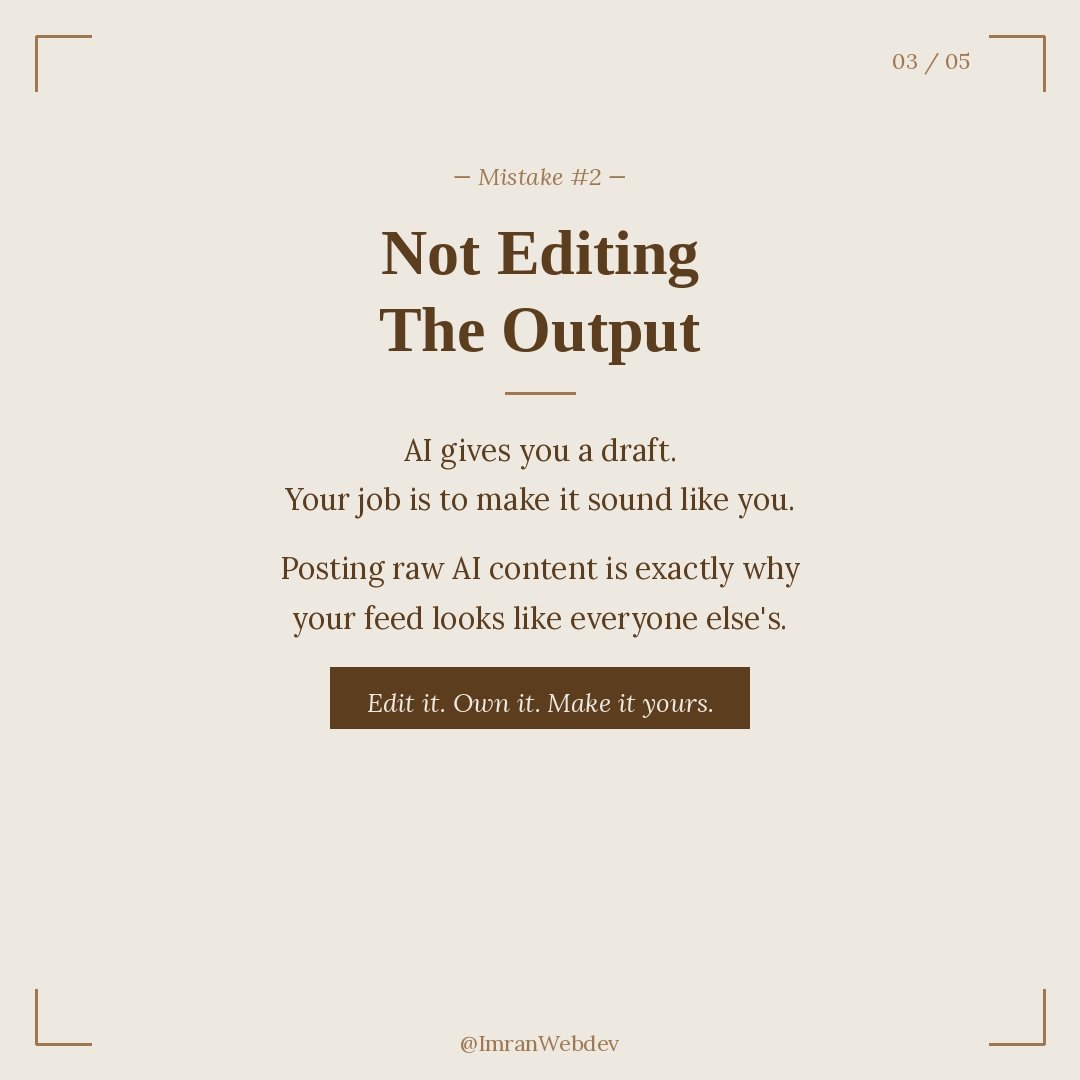 MdImran5722's tweet image. Most people are using AI completely wrong.
✅ The fix? Learn to DIRECT it.
Give better briefs. Edit the output.
Build systems — not shortcuts.

#AIMarketing #DigitalMarketingTips #ContentCreatorLife #BusinessGrowth #AITools