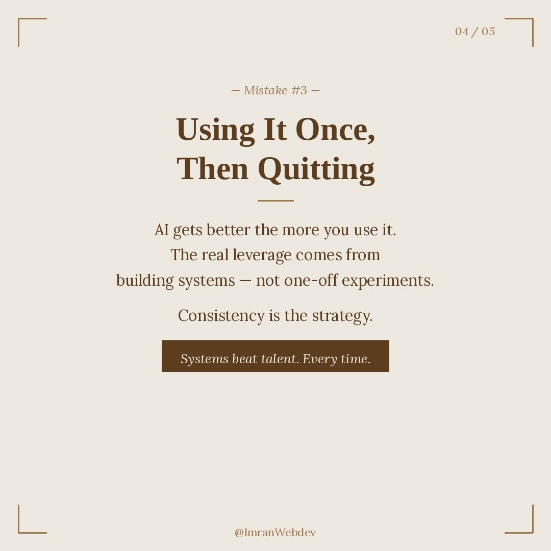 MdImran5722's tweet image. Most people are using AI completely wrong.
✅ The fix? Learn to DIRECT it.
Give better briefs. Edit the output.
Build systems — not shortcuts.

#AIMarketing #DigitalMarketingTips #ContentCreatorLife #BusinessGrowth #AITools