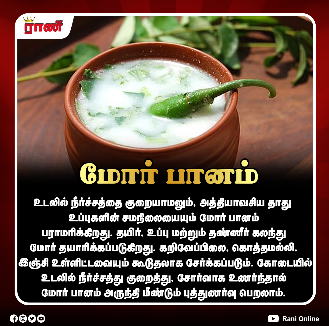 Rani_online's tweet image. கோடையில் உடலை குளிர்வித்து நீர்ச்சத்தை சமநிலைப்படுத்தும் ஆரோக்கிய பானம்!

#Buttermilk #NeerMor #SummerDrink #HealthyDrinks #StayHydrated #NaturalCooling #HealthTips #IndianDrinks #SummerHealth #DrinkHealthy #ranionline