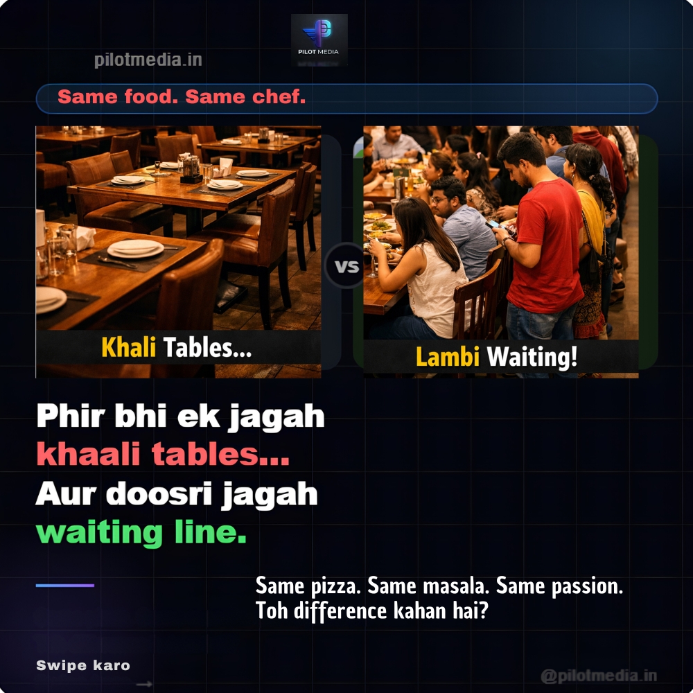 PilotMedia1's tweet image. Same food. Same chef. Phir bhi ek khaali, ek packed. 👀
Difference sirf ek hai — Marketing.
Aapka restaurant kaunsi side pe hai? Comment karo 👇
📲 Free consult ke liye DM karo — pilotmedia.in
#RestaurantMarketing #DigitalMarketing  #FoodBusiness #MarketingTips r