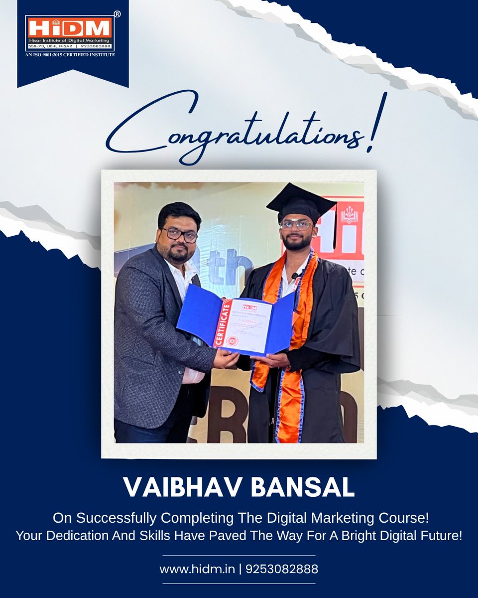 hidmhisar's tweet image. Big shoutout to our rockstar HIDM student, Vaibhav Bansal, for slaying the Digital Marketing course!
Book A Free Demo Class, Call- 9253082888
hidm.in
#HiDM7AnnualCeremony #SuccessStory #DigitalMarketingJourney #HiDM7Years #StudentToPro #digitalmarketinginstitute