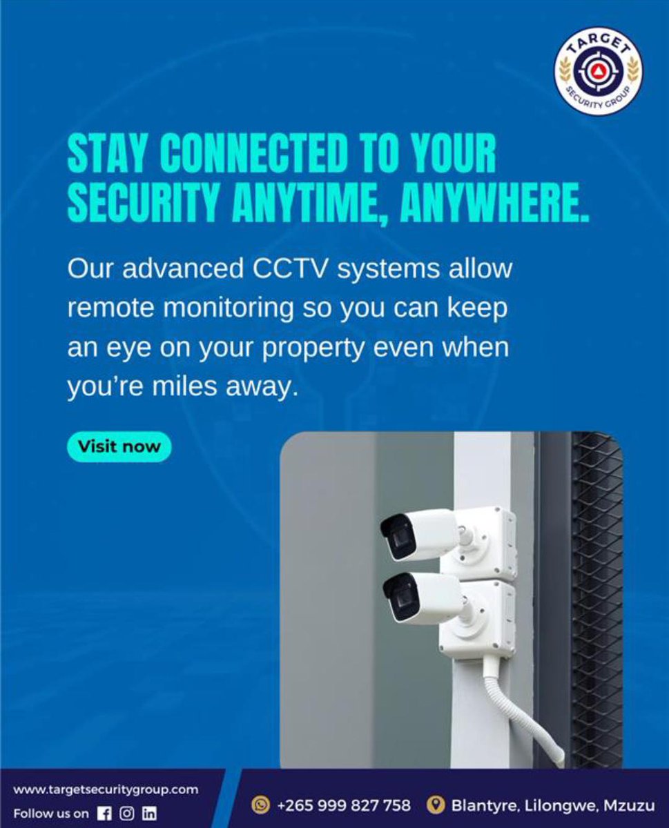 tsgmal_'s tweet image. A secure property begins with clear vision and constant awareness. 👁️📹

Our advanced CCTV systems watch over every corner, capturing every movement with precision and reliability.

#CCTV #SecuritySystem

🌐Visit: targetsecuritygroup.com
📲DM us on WhatsApp: +265 999 827 758