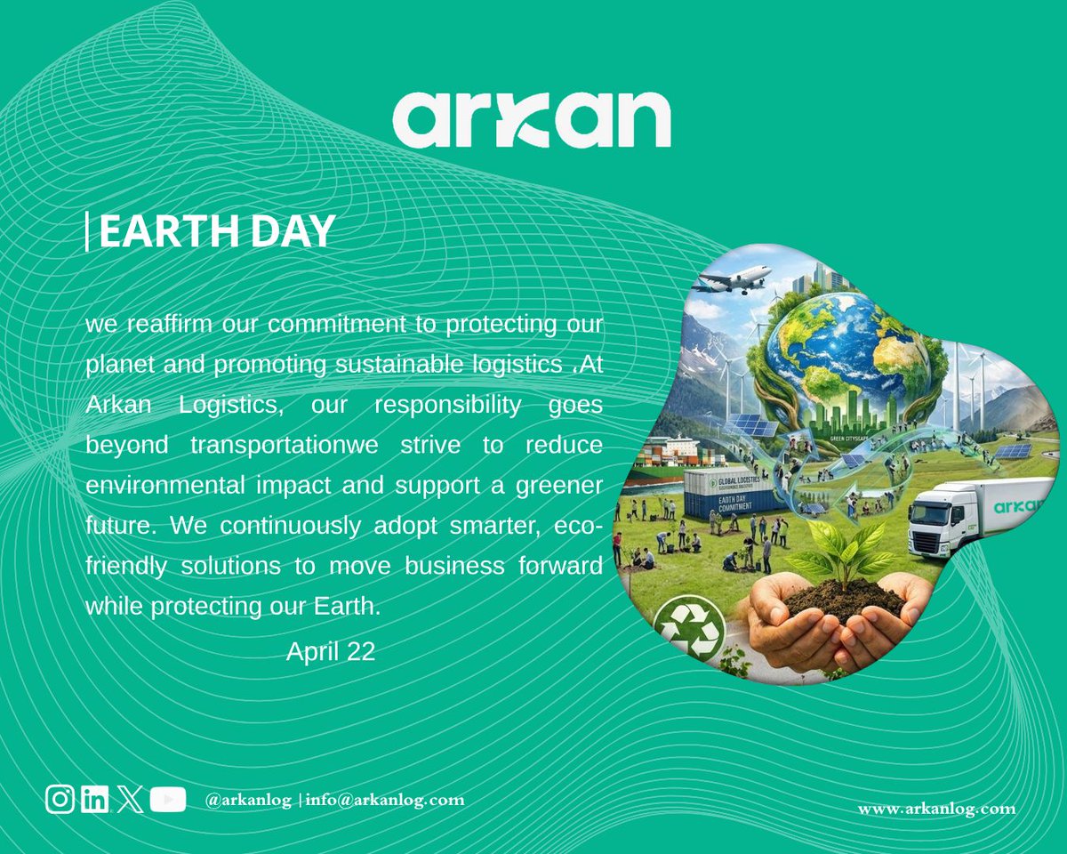Arkan_Logistics's tweet photo. Committed to a greener future 
At Arkan Logistics, sustainability is not just a goal—it’s a responsibility. Together, we move forward while protecting our planet. 

#earthday #arkanlog #logistics https://t.co/yszxee6Kxl