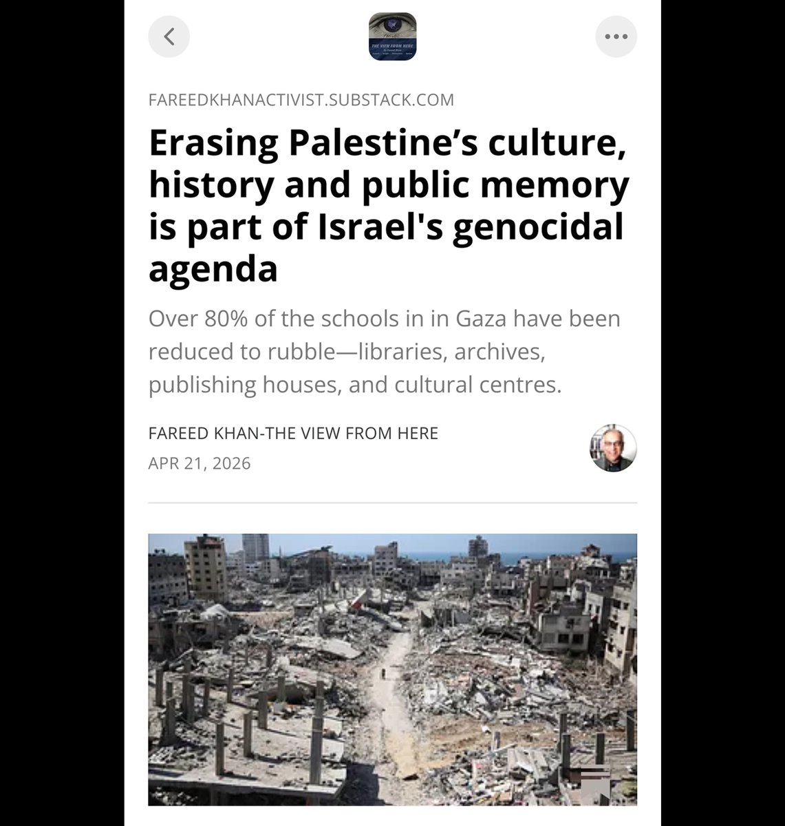 AgainstHateCa's tweet photo. All twelve universities in Gaza have been destroyed, their collection of  knowledge obliterated. In addition, over 80% of the schools in in  Gaza have been reduced to rubble. Libraries,  archives, publishing houses, and cultural centres lie in ruins.

https://t.co/e7n28HhkZK https://t.co/dN808srksd