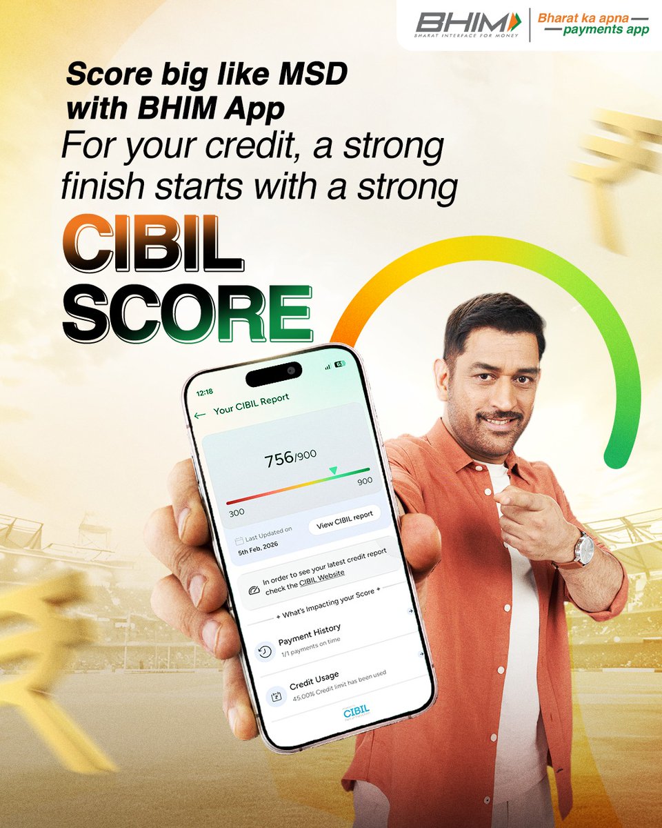 NPCI_BHIM's tweet image. A good CIBIL SCORE keeps you ahead in the financial game🤩

Check your CIBIL score on the BHIM App for FREE!

#BHIMPaymentsApp #SeamlessPayments #CIBILScore