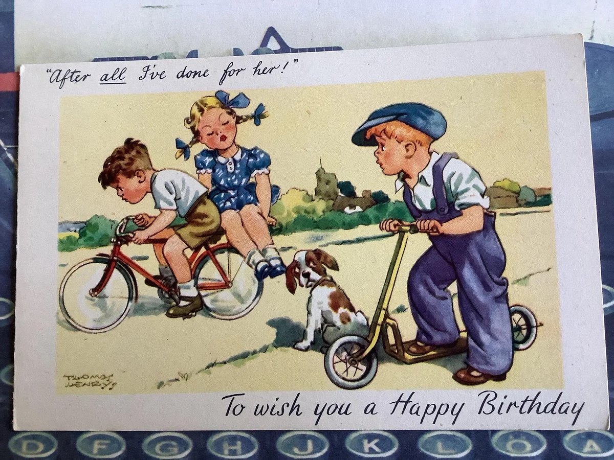 WatsonsVintage's tweet image. ONLY TWO AVAILABLE! EXTREMELY RARE Circa 1940s Unsigned Vintage Birthday Card Designed by Thomas Henry - Cute Boys, Girl and Dog Design with Sweet Verse Inside etsy.me/4vKXWPm via @Etsy #VintageCards #BirthdayCards #ThomasHenry #RareCards #1940sArt #nostalgia #FunCards