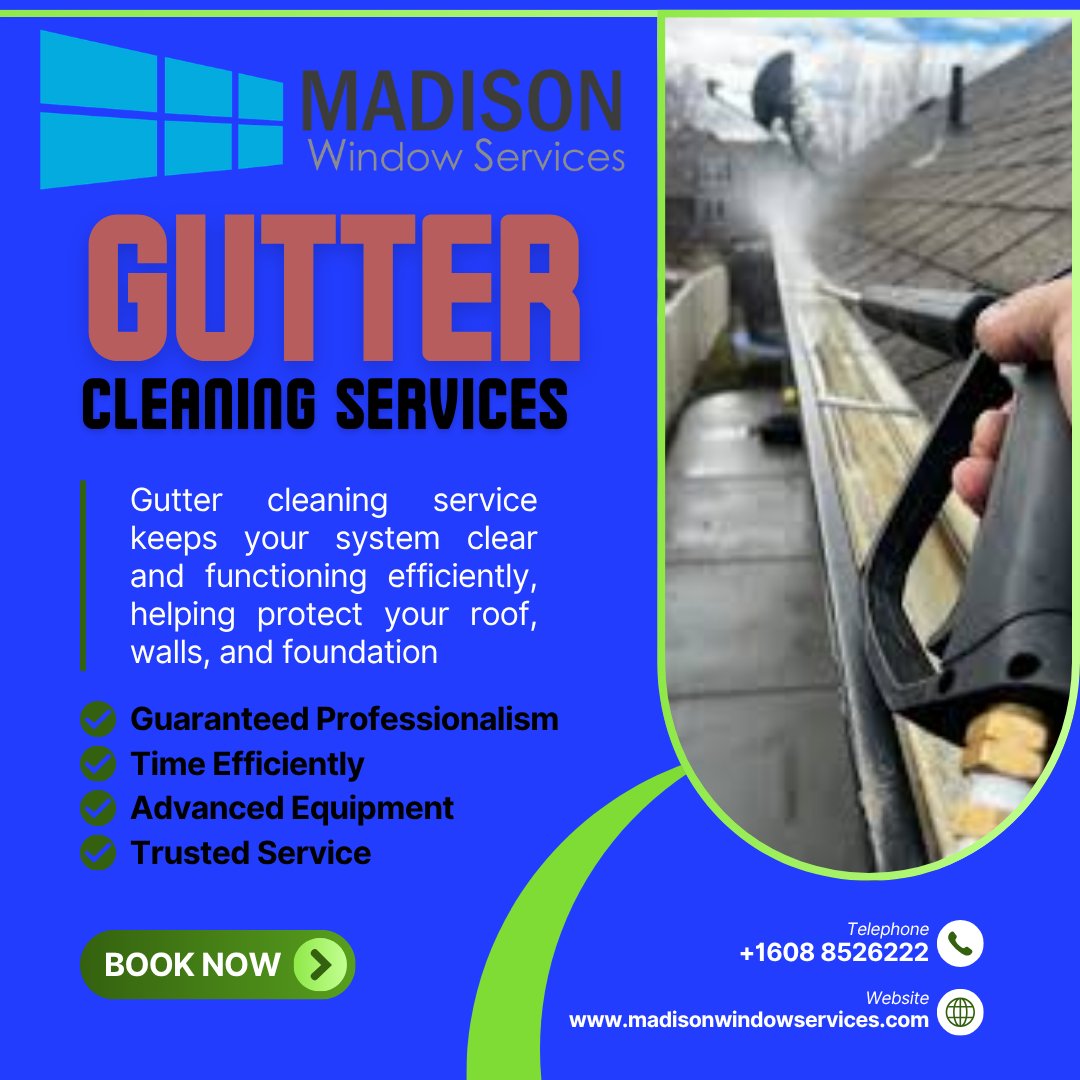 Madison_cleaner's tweet photo. Clogged gutters can lead to serious issues. Our Madison gutter cleaning service keeps your system clear and functioning efficiently, helping protect your roof, walls, and foundation. 
https://t.co/H7HVUQlHsu
#GutterCleaning #MadisonCleaning #GutterService #RainGutters https://t.co/yYCPmlU1ob