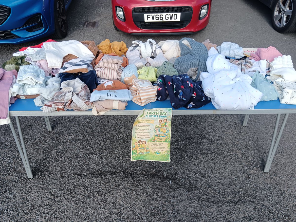 Mrsmcdonald11's tweet photo. Our Earth Day clothes swap is in full swing. Please pop by and see if we can help save the planet one outfit at a time! #sjsbpshe https://t.co/xorhUXJCQD